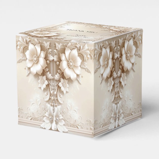 Ivory Flowers Favor Box (Front Side)