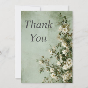 Ivory Flowers Green Background Thank You Card