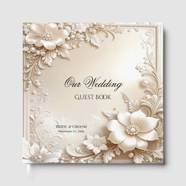 Ivory Flowers Guest Book (Front)