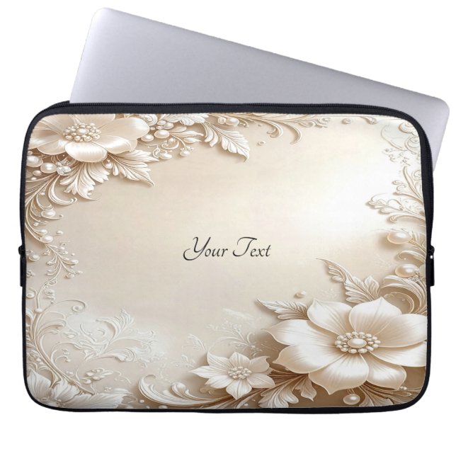 Ivory Flowers Laptop Sleeve (Front)
