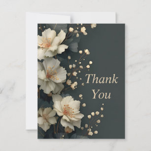 Ivory Flowers on Black Thank You Card