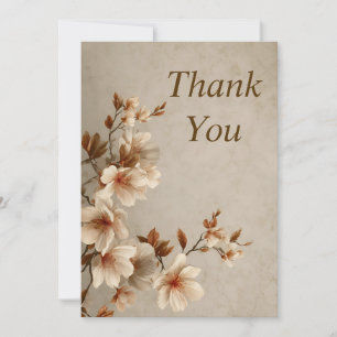 Ivory Flowers on Tan Background Thank You Card