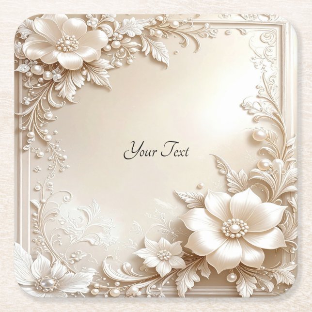 Ivory Flowers Paper Coaster (Front)