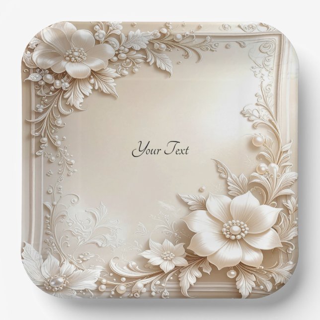 Ivory Flowers Paper Plate (Front)