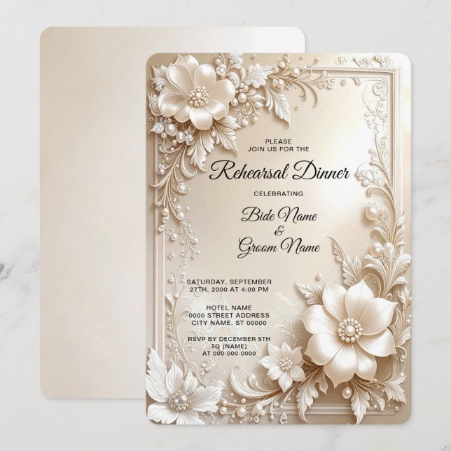 Ivory Flowers Rehearsal Dinner Invitation (Front/Back)