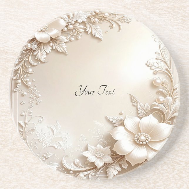 Ivory Flowers Sandstone Coaster (Front)