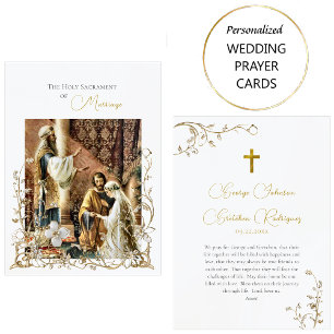 Ivory Flowers Scrolls Catholic Wedding Prayer Card