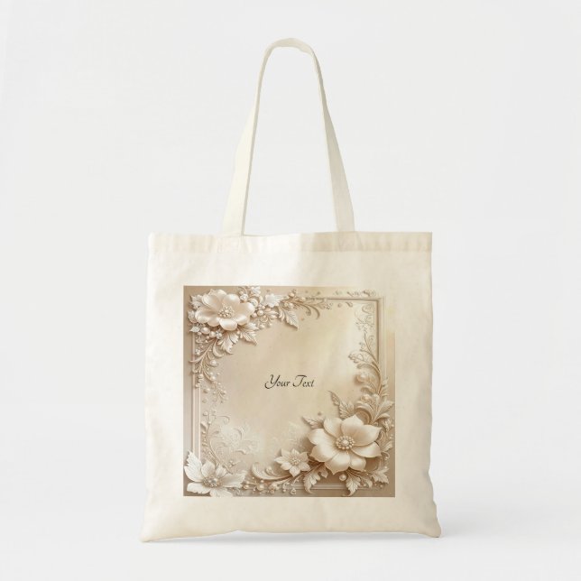 Ivory Flowers Tote Bag (Front)
