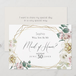 Ivory Flowers Will You Be My Maid of Honour Invitation