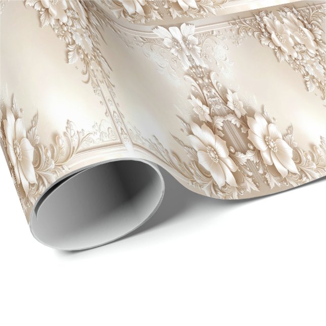 Ivory Flowers Wrapping Paper (Roll Corner)