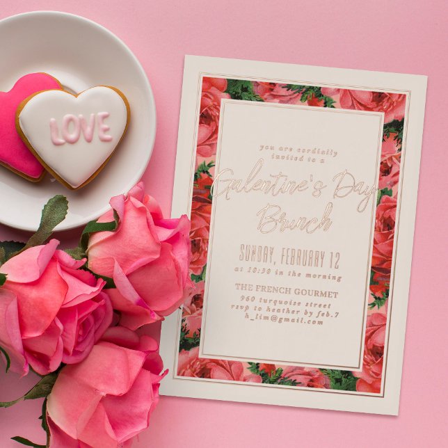 Ivory Foil Rose Frame Galentine's Day Invitation (Creator Uploaded)