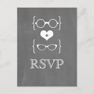 Ivory Geeky Glasses Chalkboard RSVP Postcard