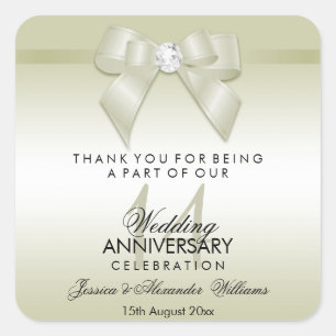 Ivory Gem Bow & Ribbon 14th Wedding Anniversary Square Sticker