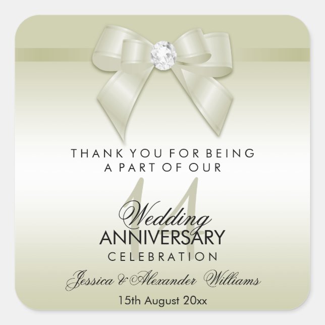 Ivory Gem Bow & Ribbon 14th Wedding Anniversary Square Sticker (Front)