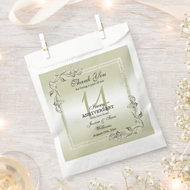 Ivory Gem & Glitter 14th Wedding Anniversary  Favour Bag (Clipped)
