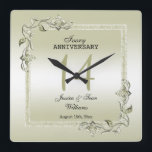 Ivory Gem & Glitter 14th Wedding Anniversary  Square Wall Clock<br><div class="desc">Glamourous and elegant posh 14th Ivory Wedding Anniversary wall clock with stylish ivory gem stone jewels corner decorations and matching coloured glitter border frame. A romantic design for your celebration. All text, font and font colour is fully customisable to meet your requirements. If you would like help to customise your...</div>