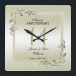 Ivory Gem & Glitter 14th Wedding Anniversary  Square Wall Clock<br><div class="desc">Glamourous and elegant posh 14th Ivory Wedding Anniversary wall clock with stylish ivory gem stone jewels corner decorations and matching coloured glitter border frame. A romantic design for your celebration. All text, font and font colour is fully customisable to meet your requirements. If you would like help to customise your...</div>