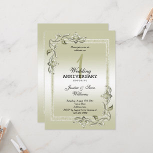 Ivory Gem & Glitter 1st Wedding Anniversary  Invitation
