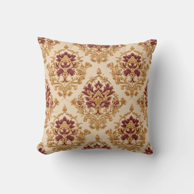 Ivory Gilded Floral Damask Cushion (Front)