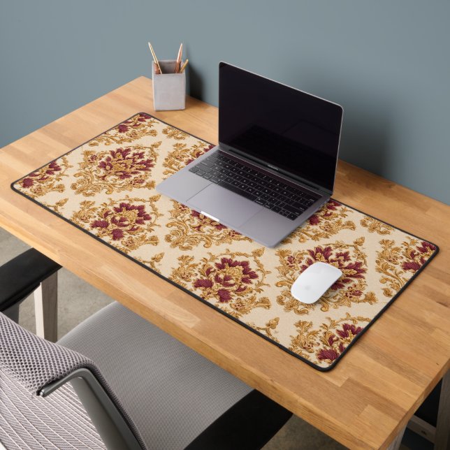 Ivory Gilded Floral Damask Desk Mat (Office 2)