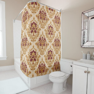 Ivory Gilded Floral Damask Shower Curtain