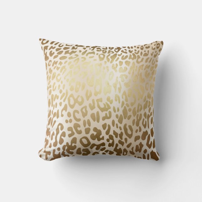 Ivory Glam Gold Metallic Steel Leopard Animal Skin Cushion (Front)