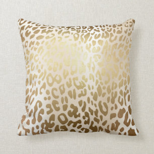 Ivory Glam Gold Metallic Steel Leopard Animal Skin Cushion