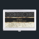 Ivory Glitter and Black Damask Business Card Holder<br><div class="desc">Business Card Cases - Featuring an Ivory Faux Glitter and Black Damask Design ready for you to personalise. 📌If you need further customisation, please click the "Click to Customise further" or "Customise or Edit Design"button and use our design tool to resize, rotate, change text colour, add text and so much...</div>