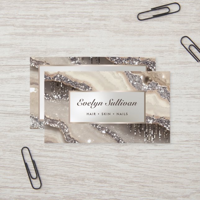 Ivory glitter marble business card (Front/Back In Situ)