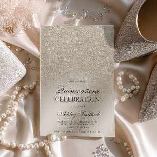 ivory glitter ombre metallic foil Quinceañera Invitation