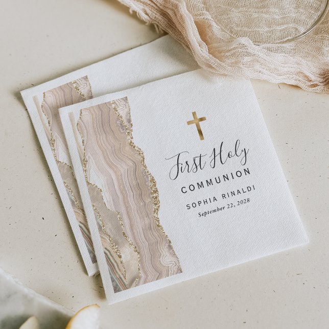 Ivory Gold Agate First Holy Communion Napkin (Creator Uploaded)