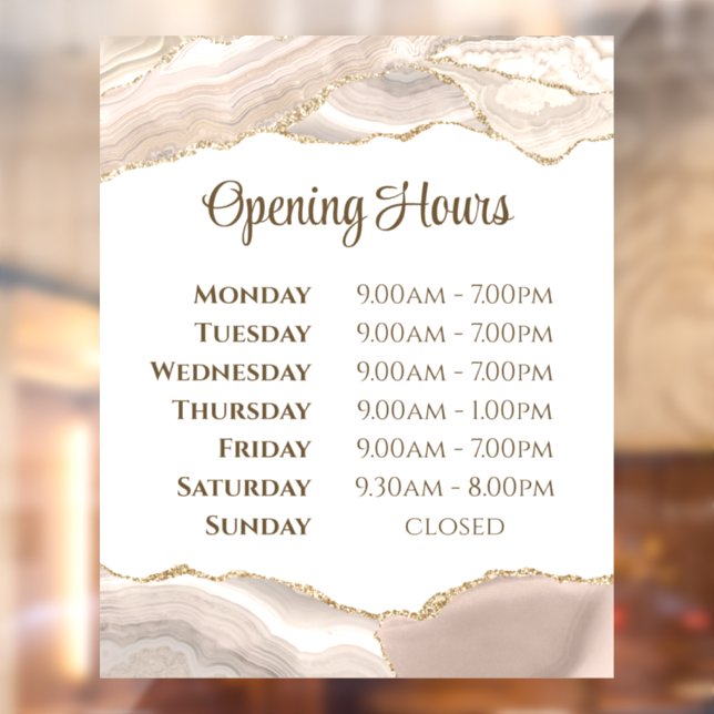 ivory Gold Agate Opening Hours Window Cling (Sheet 2)