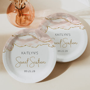 Ivory Gold Agate Sweet 16 Birthday Party Paper Plate