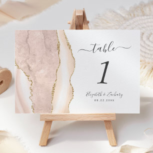Ivory Gold Agate Wedding Table Number