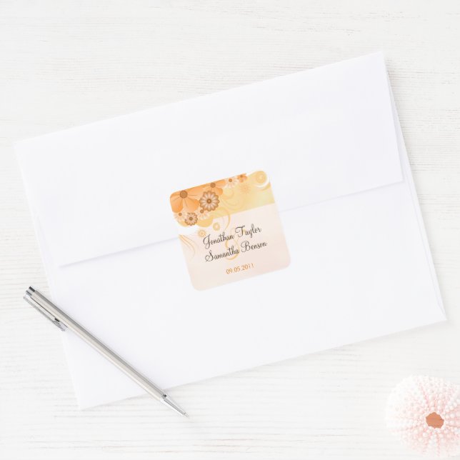 Ivory Gold amd Peach Floral Wedding Favour Sticker (Envelope)