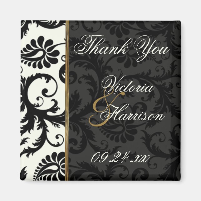 Ivory, Gold, and Black Damask Wedding Favour Magne Magnet (Front)