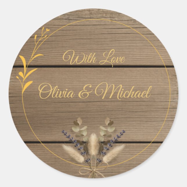 Ivory Gold Boho Floral Rustic Elegant Script Classic Round Sticker (Front)