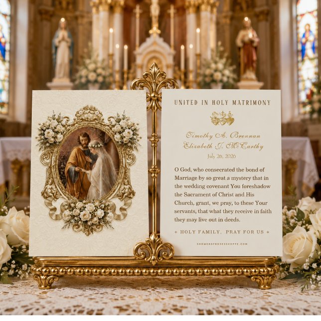 Ivory Gold Catholic Marriage Blessing Holy Card (Creator Uploaded)