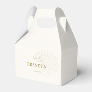 Ivory & Gold Coastal Seashell Names Wedding Favour Box