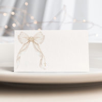 Ivory Gold Coquette Bow Baptism Cross