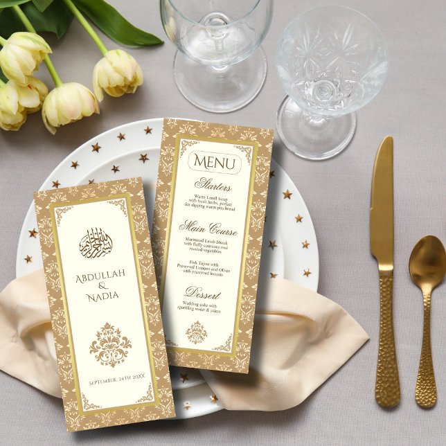 Ivory Gold Damask Elegance Islamic Muslim Wedding Menu (Creator Uploaded)