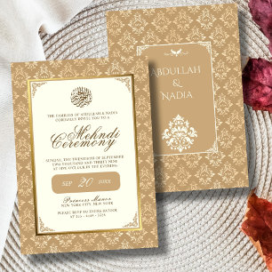 Ivory & Gold Damask Elegance Muslim Wedding Mehndi Invitation