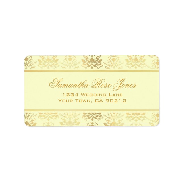 Ivory & Gold Damask Elegant Address Label (Front)