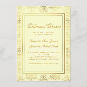 Ivory & Gold Damask Rehearsal Dinner Invitation