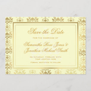 Ivory & Gold Damask Save the Date