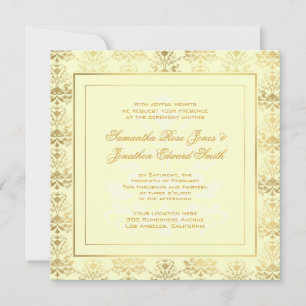 Ivory & Gold Damask Wedding Invitation