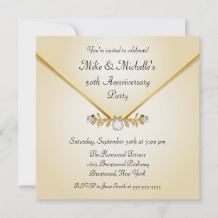 Ivory Gold Diamond Brooch Anniversary Invitations