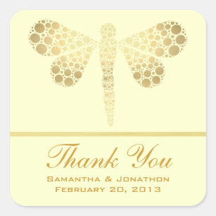 Ivory & Gold Dragonfly Wedding Thank You Square Sticker