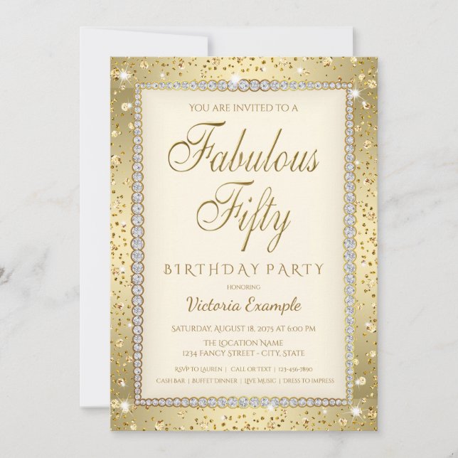 Ivory Gold Fabulous 50 Birthday Invitation (Front)