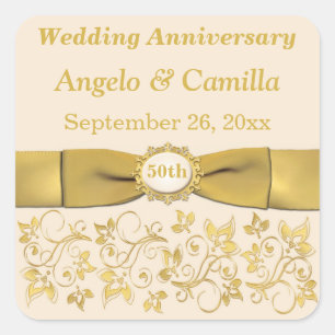 Ivory Gold Floral 50th Wedding Anniversary Sticker